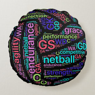 Almofada Redonda Design inspirado da bola do Netball das palavras