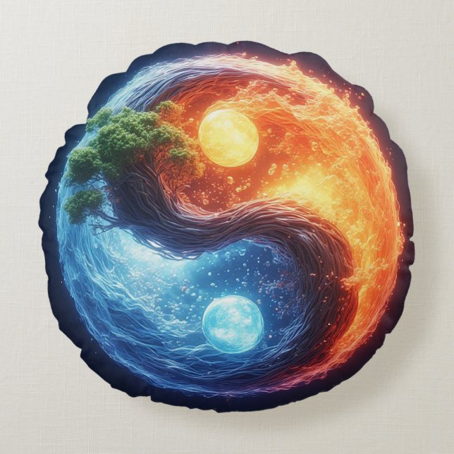 Almofada Redonda Design Vibrante Yin Yang (Frente)