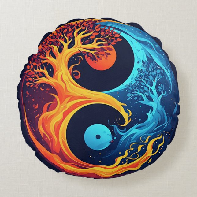 Almofada Redonda Design Vibrante Yin Yang (Frente)