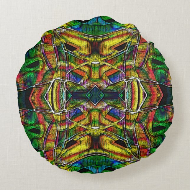 Almofada Redonda designs abstrato tribais, gravadas (Verso)