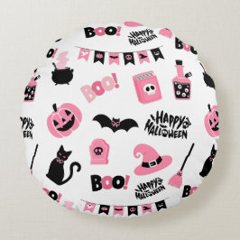 Almofada Redonda Dia das Bruxas Rosa e Negro