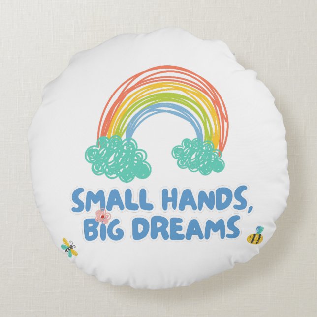 Almofada Redonda Dia das crianças felizes Mãos Pequenas, Grandes So (Verso)