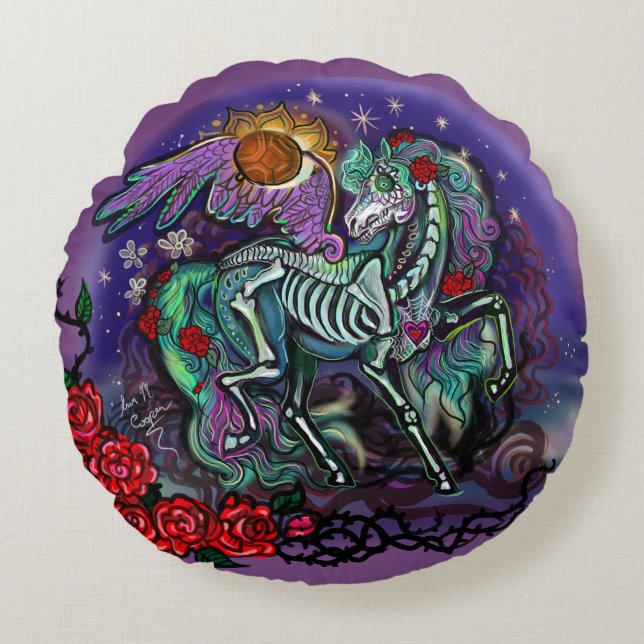Almofada Redonda Día de Muertos Horse (Frente)