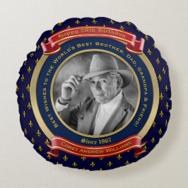 Almofada Redonda Dia de Nascimento Dourado 80 Oitavo Azul Vermelho