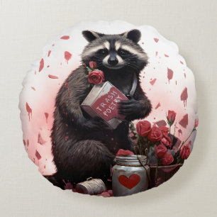 Almofada Redonda Dia de os namorados de poesia de lixo Raccoon