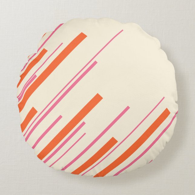 Almofada Redonda Diagonais - Rosa, Laranja e Creme (Frente)