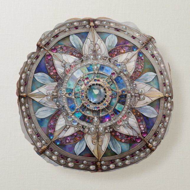 Almofada Redonda Diamantes rosa e azuis de apphires (Frente)