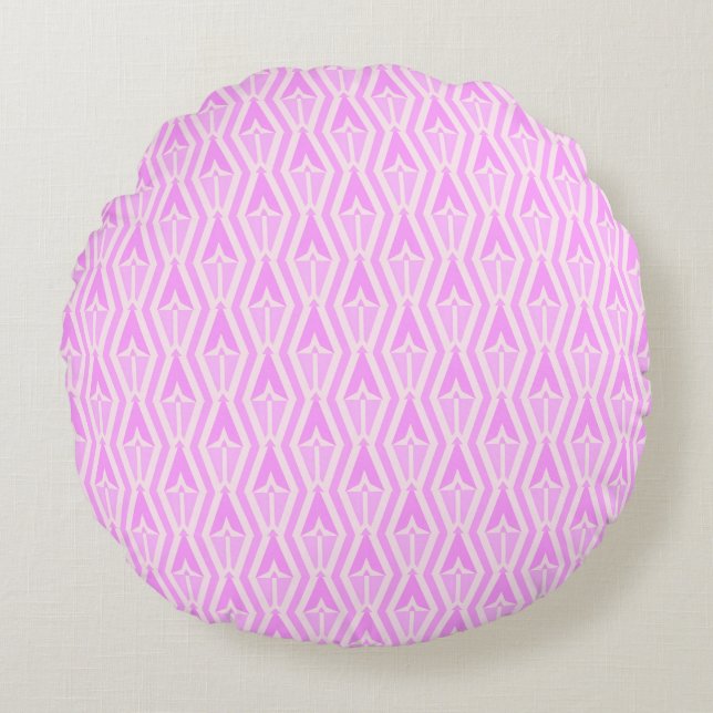 Almofada Redonda Diamonds & Arrows Pink and White Round Pillow (Frente)