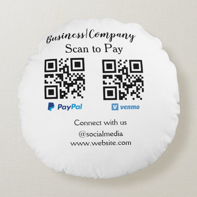 Almofada Redonda Digitalize para pagar código q r paypal venmo adic (Frente)