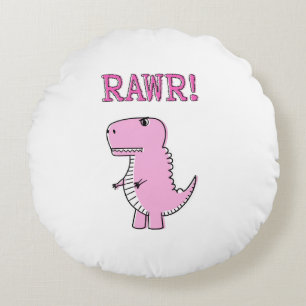 Almofada Redonda Dinossauro De T-Rex, Um Cartoon Rosa E Grito