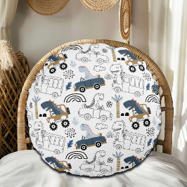 Almofada Redonda Dinossauros Amigáveis no Padrão de Carros