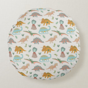Almofada Redonda Dinossauros Desenho Infantil Boho Quarto de Dinoss