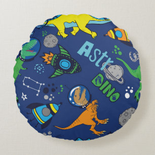 Almofada Redonda Dinossauros no espaço, desenhados à mão, com vi