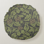 Almofada Redonda Discover the Beauty of Vintage Floral Motifs<br><div class="desc">This is a digital floral pattern featuring a repeating motif of stylized flowers and leaves. The flowers are a muted gold with five petals, and the leaves are a light green. The background is a dark gray, providing a subtle contrast to the floral elements. The design is symmetrical and evenly...</div>