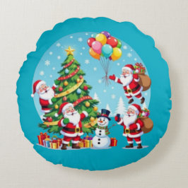 Almofada Redonda **“Diversão Natalina com Múltiplos Papais Noel – T