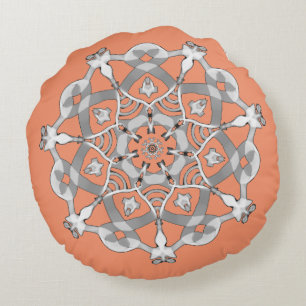 Almofada Redonda Do *~* mandala cor-de-rosa branca & de prata