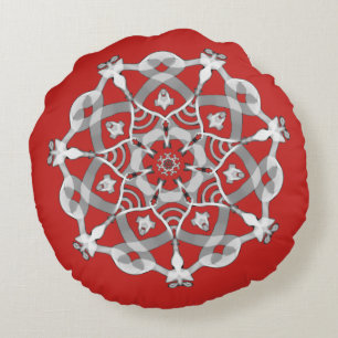 Almofada Redonda Do *~* mandala vermelha branca & de prata