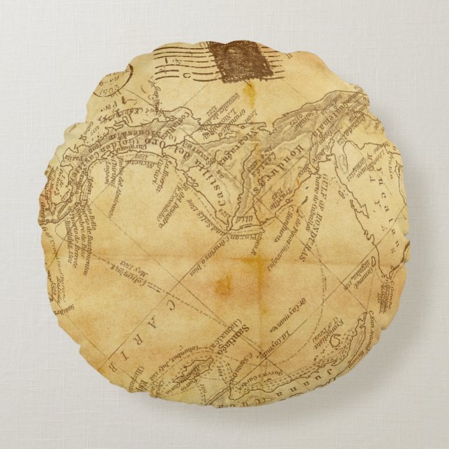 Almofada Redonda Documento de fundo do mapa de vinhetas (Frente)