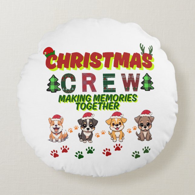 Almofada Redonda Dog Lover Christmas Family-Christmas crew dogs  (Frente)