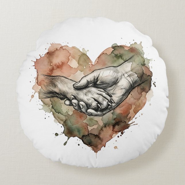 Almofada Redonda Dog Lover Human Animal Bond Watercolor Heart (Frente)