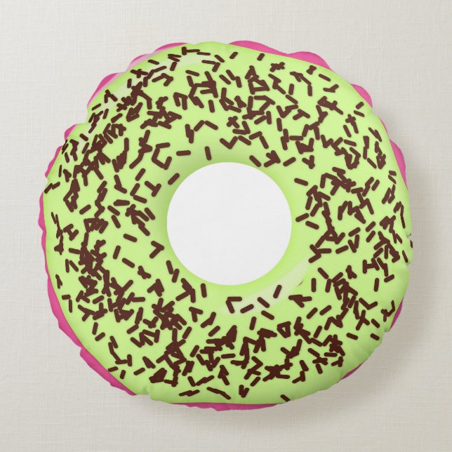 Almofada Redonda Donut com Glacê de Matcha e Raspas de Chocolate, D (Frente)