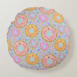 Almofada Redonda Donuts & Corações Rosa Azul Pastel Adoráveis