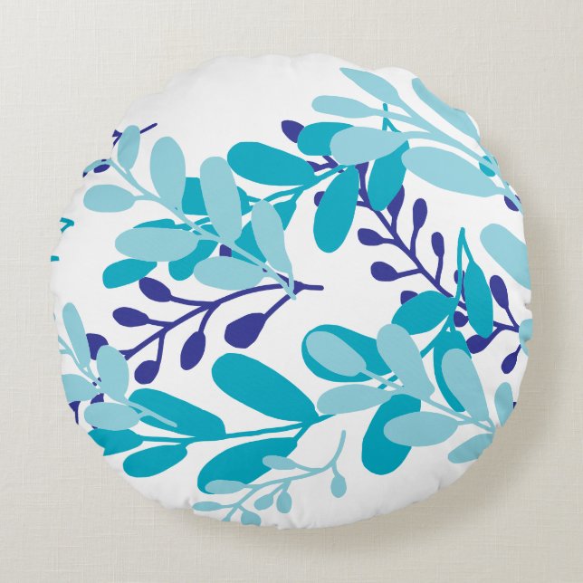 Almofada Redonda Doodle deixa azul 36 (Frente)