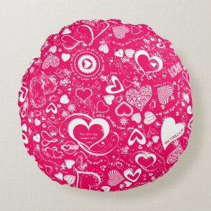 Almofada Redonda Doodles de Amor Coração, Travesseiro decorativo re