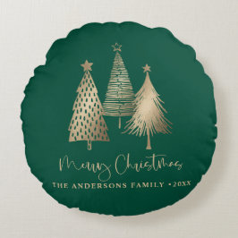 Almofada Redonda Dourada árvore de Natal elegante Feliz Natal