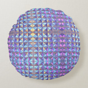Almofada Redonda Dourado, Azul e Roxo Iridescente Geométrico 2