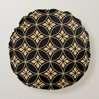 Almofada Redonda Dourado e Preto: Vintagem Floral Abstrato