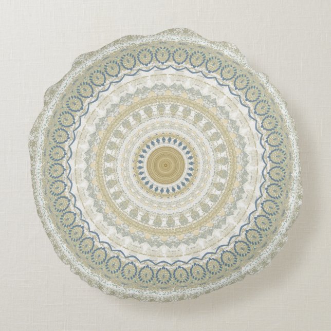 Almofada Redonda Dourado Mandala Branco (Verso)