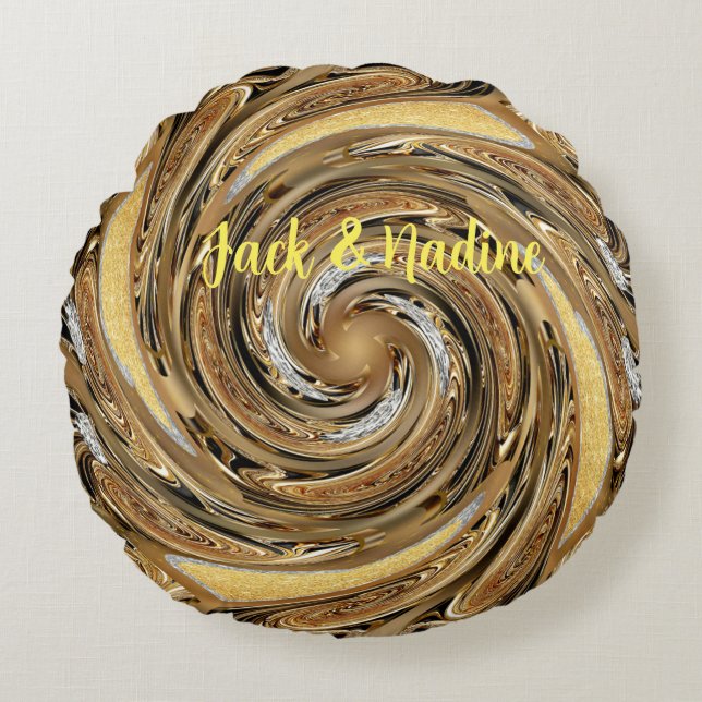 Almofada Redonda Dourado padrão Travesseiro redondo (Frente)