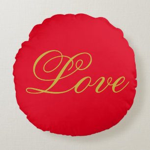 Almofada Redonda Dourado Script Red Love Calliografia