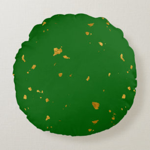 Almofada Redonda Dourados Flakes em Emerald Green