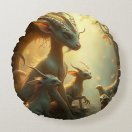 Almofada Redonda „Drachenmutter im goldenen Wald“