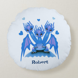 Almofada Redonda Dragão azul de três cabeças