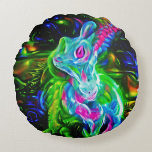 Almofada Redonda Dragão do Coelho Psicodélico em Neon Fantasy