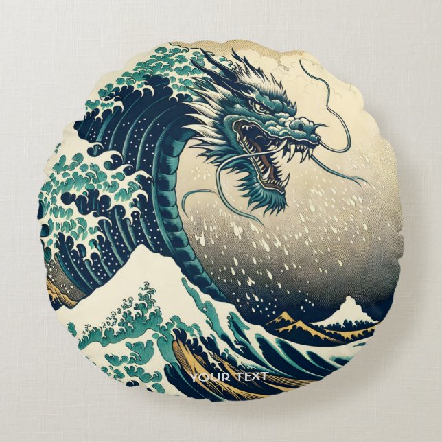 Almofada Redonda Dragão Mítico Japonês Fantasy (Frente)