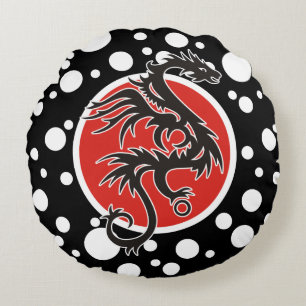Almofada Redonda Dragão Sol - preto vermelho branco + suas ideias