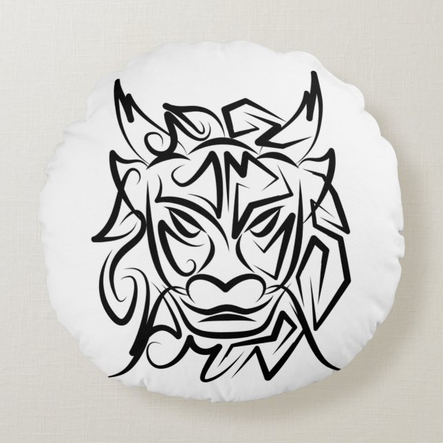 Almofada Redonda Dragão Tribal Negro e Branco (Frente)