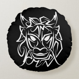 Almofada Redonda Dragão Tribal Negro e Branco