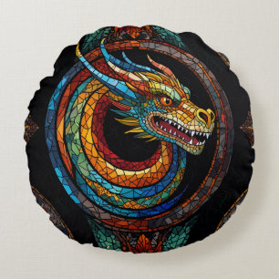 Almofada Redonda Dragon Swirl em design de mosaico multicolor