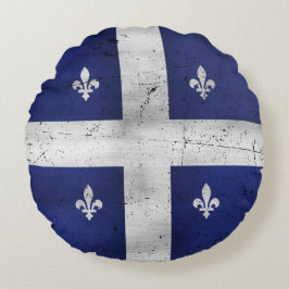Almofada Redonda Drapeau du Québec, estilo grunge érodé