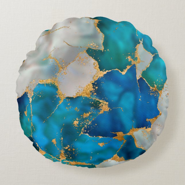 Almofada Redonda Dreamy Blue, Teal, pearl and Gold (Frente)