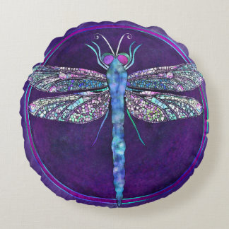 Almofada Redonda Dreamy Jewel-toned Dragonfly Round Pillow