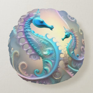 Almofada Redonda Dreamy Seacavalo Pastel Fractal Art,
