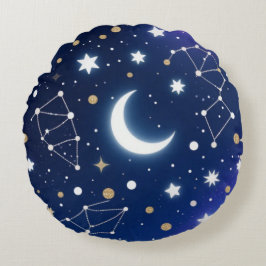 Almofada Redonda Dreamy Starry Night Sky Travesseiro decorativo - C