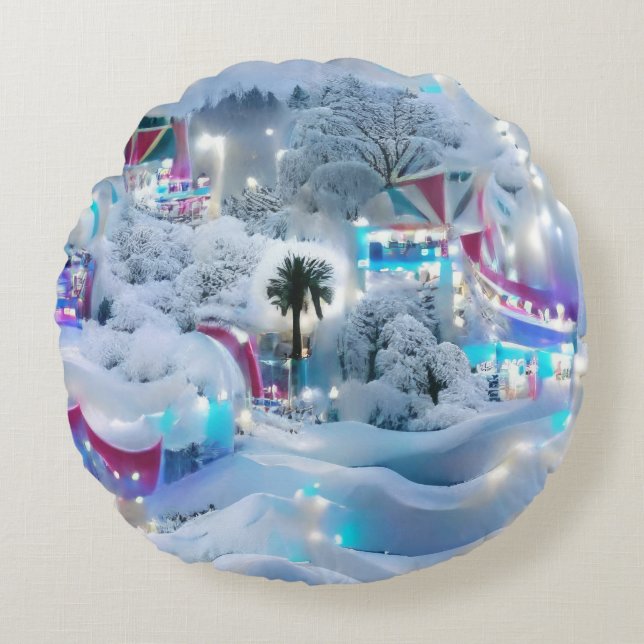 Almofada Redonda Dreamy Winter Wonderland Lights (Frente)