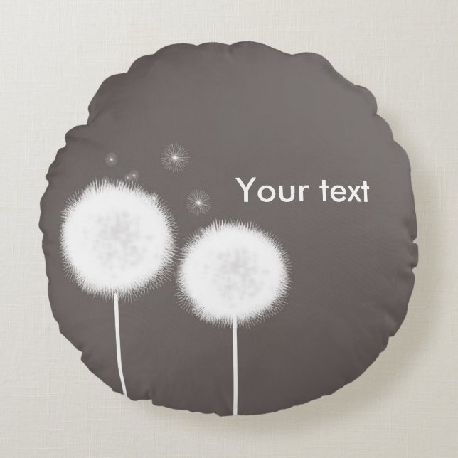 Almofada Redonda Duas Dandelions Taupe Rústico Campo Casa (Frente)